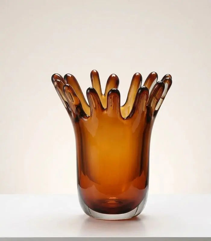1203 Valentina Handcrafted Glass Vase – Sculptural Crown Form in Amber 22 cm (8.66 in)