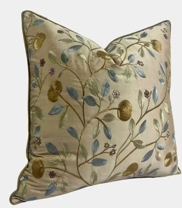 1077 Embroidered Botanical Cushion Cover – Satin Finish 45x45 cm