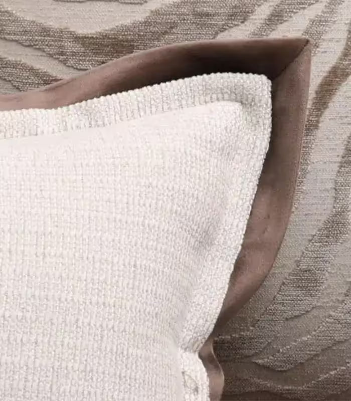 1028 Montauk Bordered Lumbar Cushion Cover - Cream & Taupe Textured Accent 30x50cm