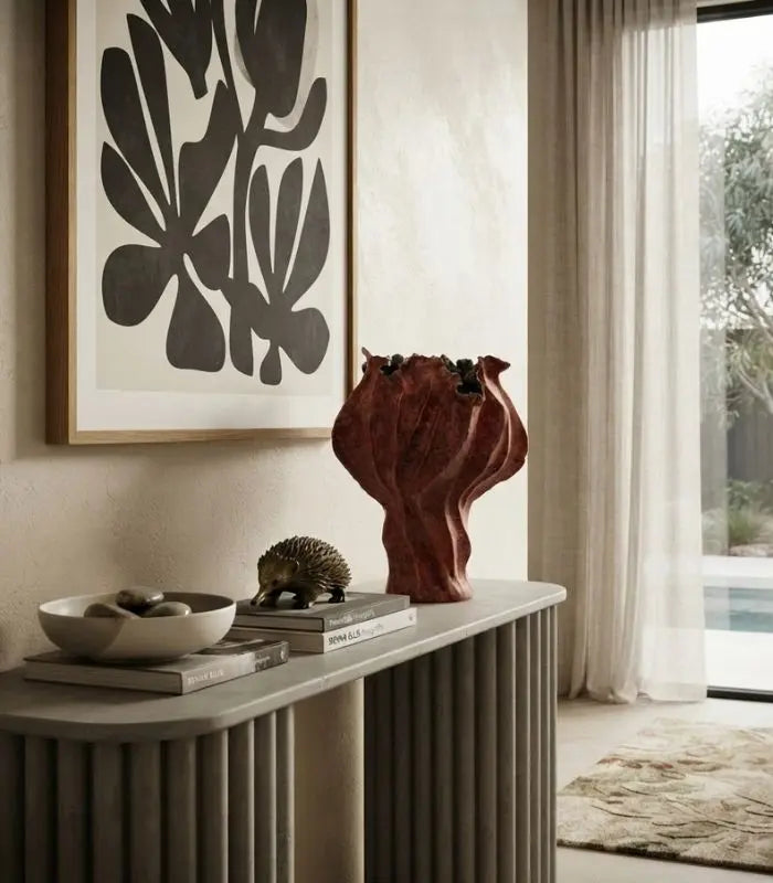 1221 Amara Hand-Painted Ceramic Vase | Sculptural Red Tabletop Decor