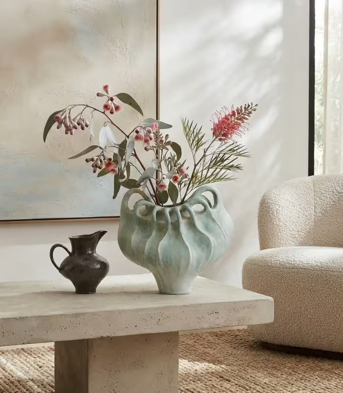 1214 Marielle Hand-Painted Ceramic Vase | Sculptural Multi-Handle Art Vessel 33 cm / 13 in