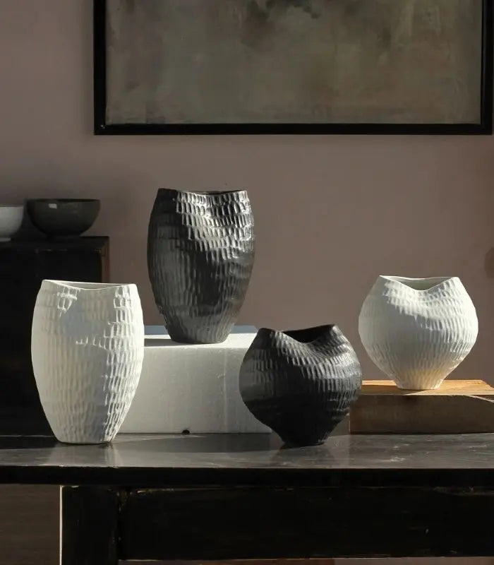 1206 Ripple Ceramic Vase – Textured Sculptural Design White