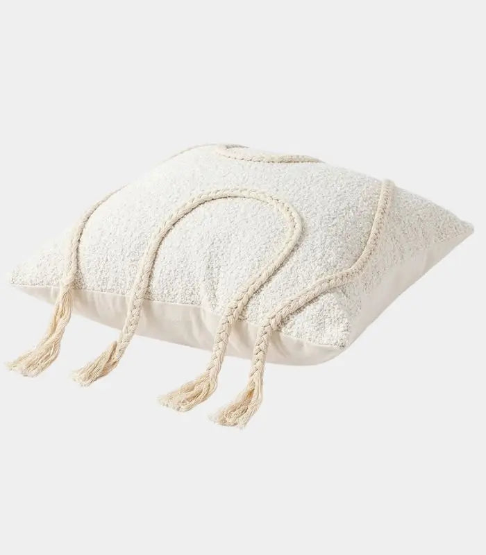 1012 Amaya Woven Boucle Cushion Cover – Ivory with Braided Tassel Detail, 45x45cm (18 in)