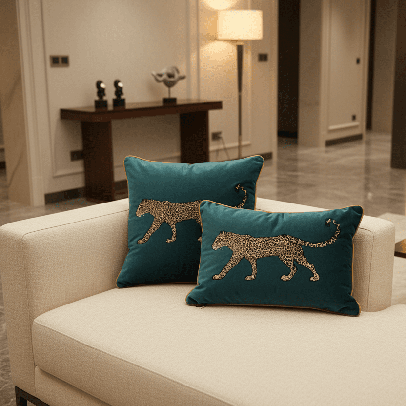 1192 Feline Majesty Embroidered Pillow Cover