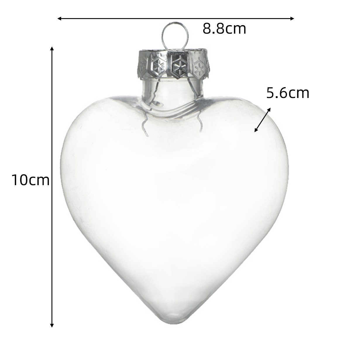 Clear heart fillable ornament with silver cap