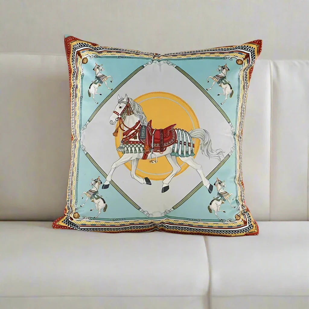 1179 Imperial Blue Horse Pillow Cover
