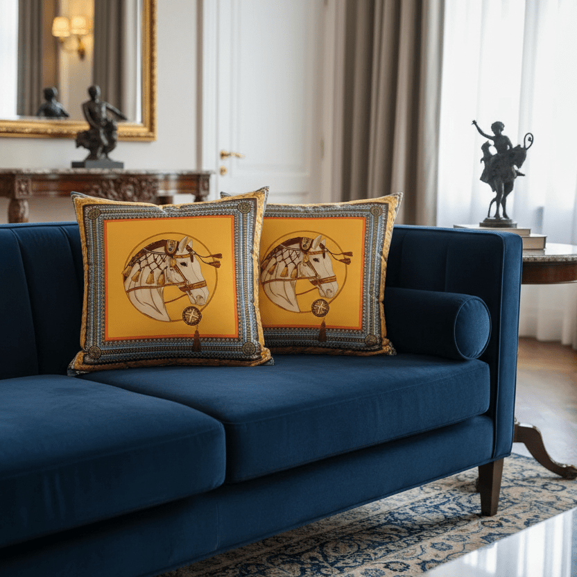 1181 Yellow Horse Velvet Pillow Cover