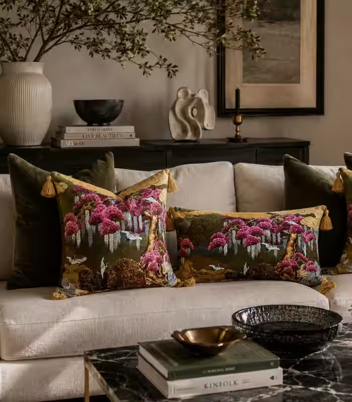 1025 East Asian Garden Tasseled Decorative Cushion Cover - Velvet