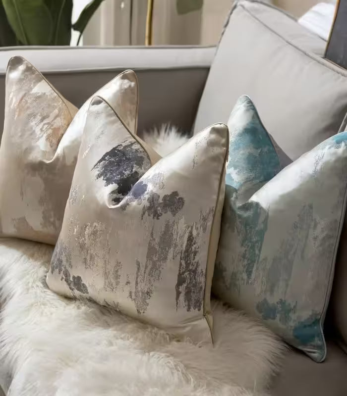 1017 Ethereal Brushstroke Accent Pillow Cover | Handcrafted Metallic Detail Cushion
