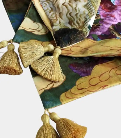 1025 East Asian Garden Tasseled Decorative Cushion Cover - Velvet