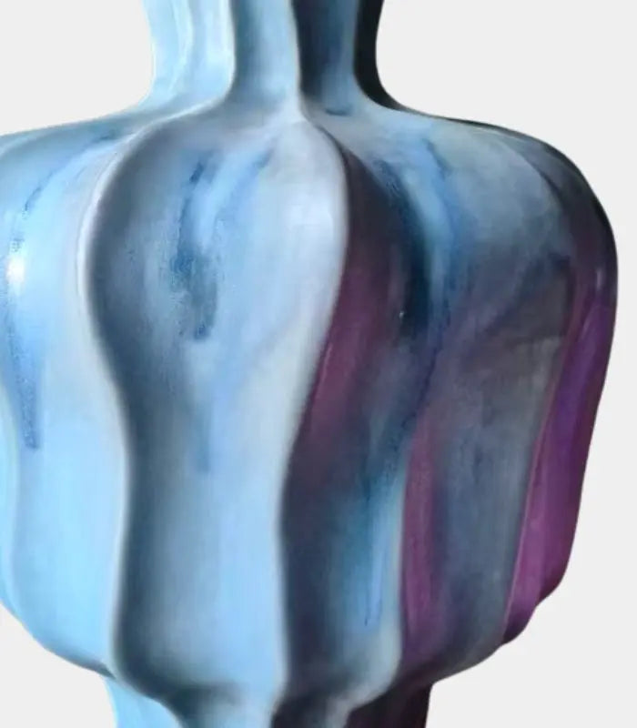 1212 Pauline Ceramic Vase – Sculptural Fluted Design 30 cm Blue