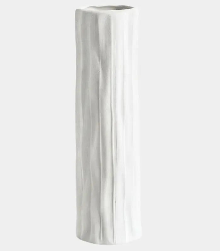 1225 Sylvan Tall Ceramic Vase – White Textured Bark-Effect Cylinder 40 cm / 15.7 in