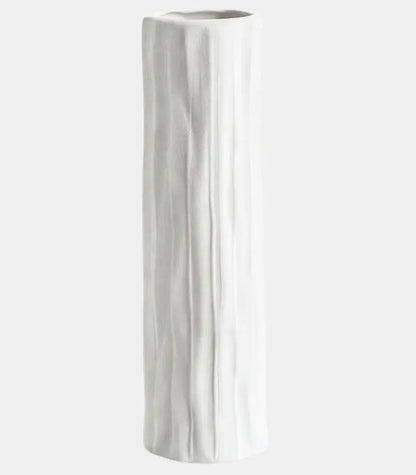 1225 Sylvan Tall Ceramic Vase – White Textured Bark-Effect Cylinder 40 cm / 15.7 in