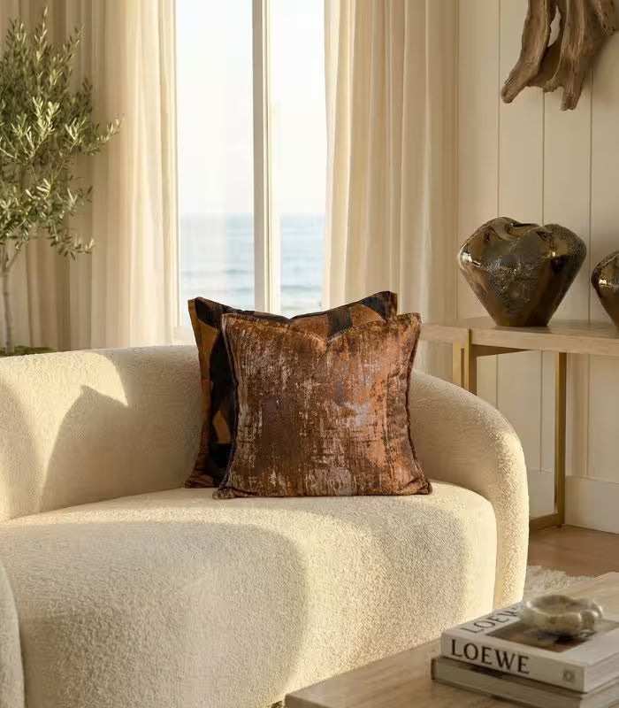 1069 Abstract Cushion Cover Collection - Amber & Charcoal 45x45 cm (18 x 18 in)