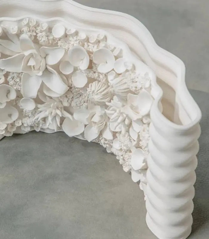 1219 Handcrafted Curved Floral Relief Ceramic Vase – Botanical Sculpture 27 cm (10.63 in)
