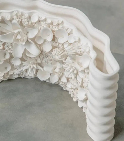 1219 Handcrafted Curved Floral Relief Ceramic Vase – Botanical Sculpture 27 cm (10.63 in)