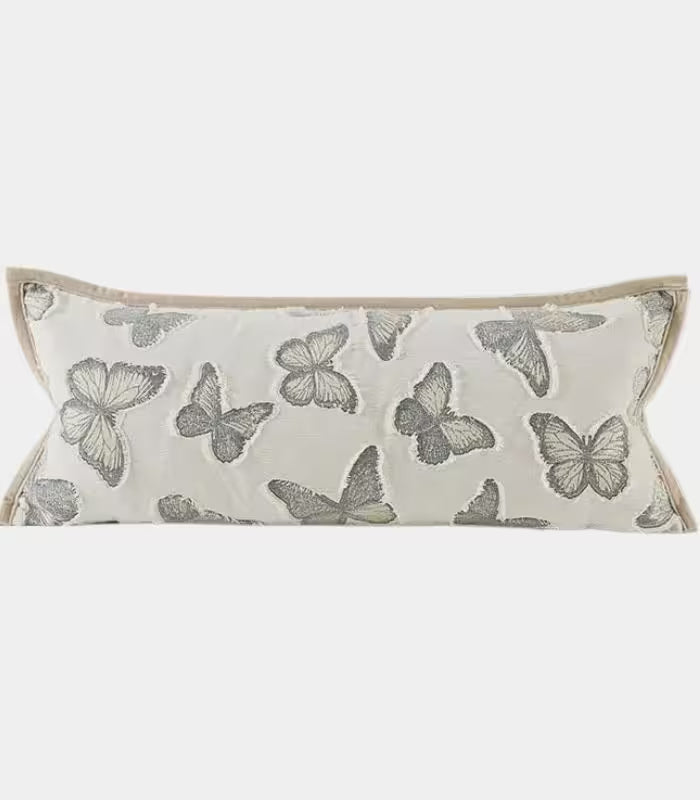 1006 Isadora Woven Jacquard Cushion Cover – Butterfly Motif, Taupe Trim, 3 Sizes