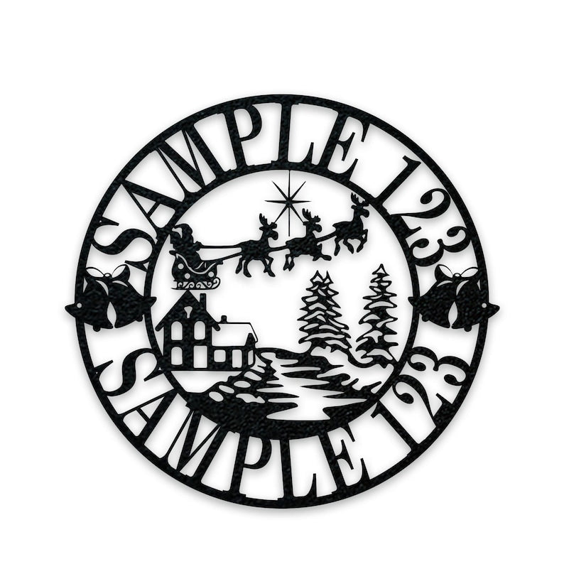 Holidays Christmas Santa in the Sky Circle Personalized Metal Signs