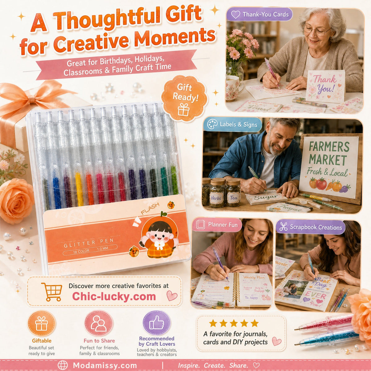 ⏳Last Day Sale Only $11.99!!💥Sparkle Glitter Gel Pen Set, Smooth & Smudge-Resistant, Eco Glitter, Ideal for All Ages – Grab Now!