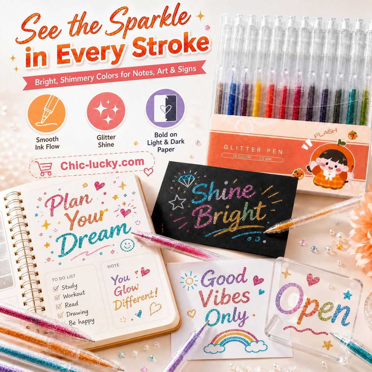 ⏳Last Day Sale Only $11.99!!💥Sparkle Glitter Gel Pen Set, Smooth & Smudge-Resistant, Eco Glitter, Ideal for All Ages – Grab Now!