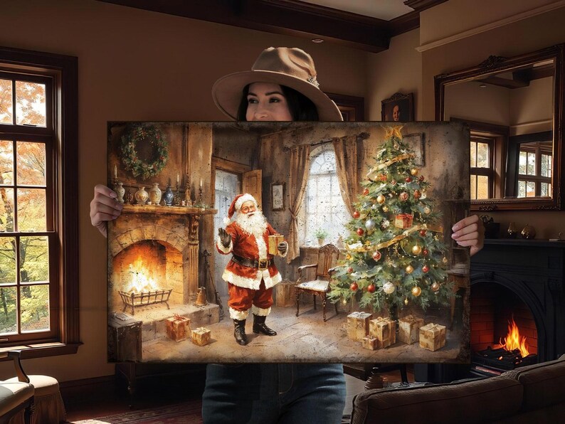 Family Name Christmas Signs - Vintage Santa: Personalized on Metal or Canvas