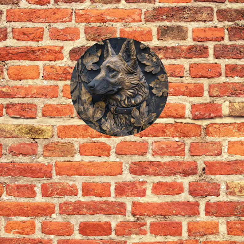 German Shepherd Wreath Sign: Aluminum Dog Breed Decor