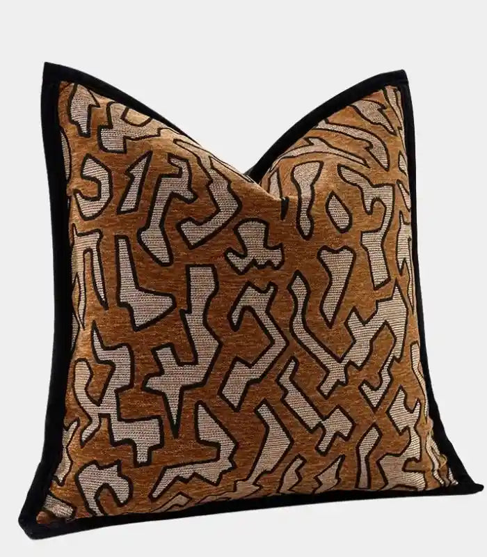 1072 Geometric Tribal Chenille Cushion Cover Brown