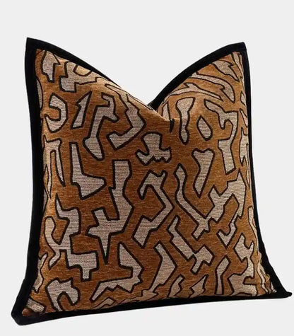 1072 Geometric Tribal Chenille Cushion Cover Brown