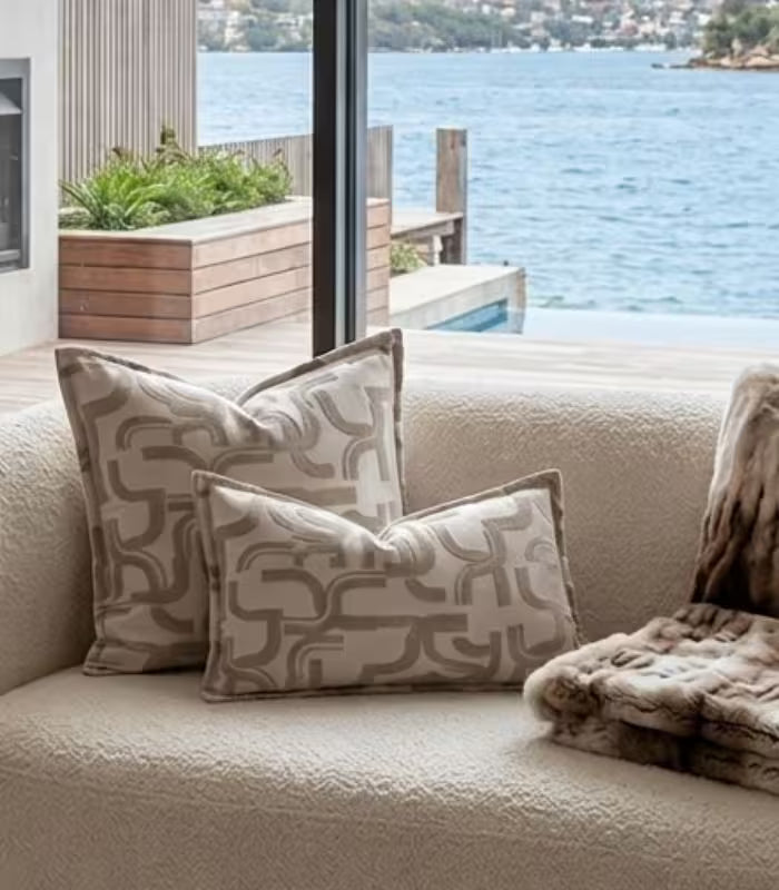 1040 Meander Jacquard Cushion Cover Decorative Pillow Case Taupe & Ivory