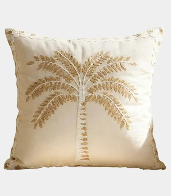 1035 Palm Tree Embroidered Cushion Cover with Decorative Trim