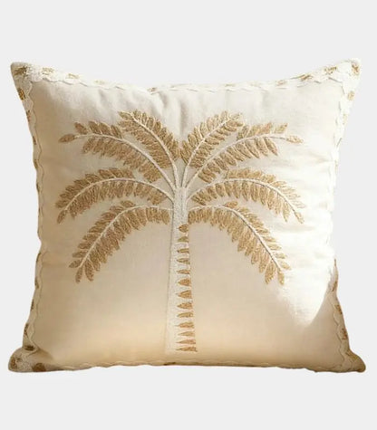 1035 Palm Tree Embroidered Cushion Cover with Decorative Trim