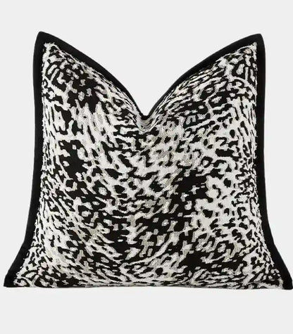 1003 Leopard Print Jacquard Cushion Cover – Bold Black and White Animal Pattern