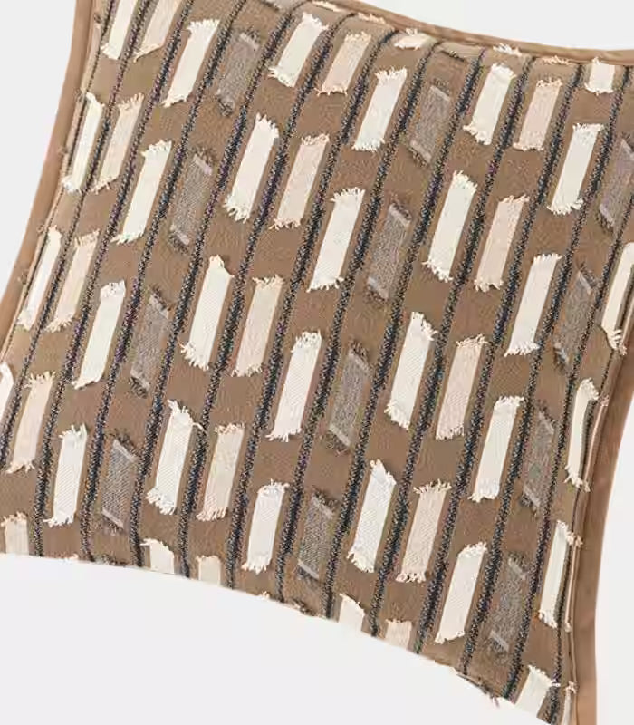 1015 Marlowe Woven Textured Cushion Cover – Brown & Ivory Striped Jacquard, 3 Sizes