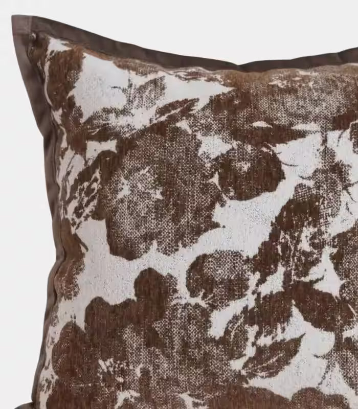 1075 Jacquard Floral Cushion Cover – Rich Brown and Cream Botanical Design Decorative Pillow Case