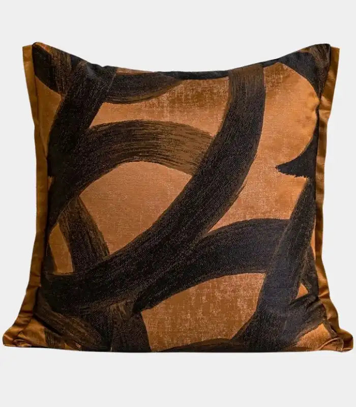 1069 Abstract Cushion Cover Collection - Amber & Charcoal 45x45 cm (18 x 18 in)