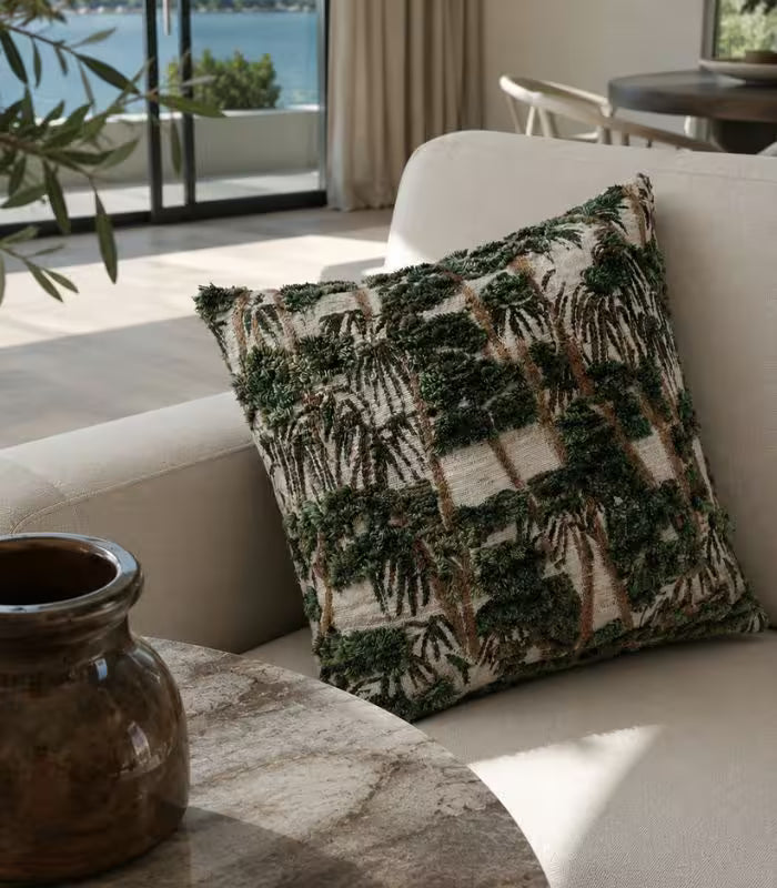 1004 Palm Grove Jacquard Cushion Cover — Handcrafted Tropical Woven Design | Botanical Forest Green & Ivory 45 cm (18 in)