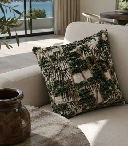 1004 Palm Grove Jacquard Cushion Cover — Handcrafted Tropical Woven Design | Botanical Forest Green & Ivory 45 cm (18 in)