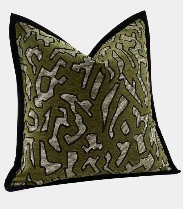 1071 Geometric Tribal Chenille Cushion Cover Green