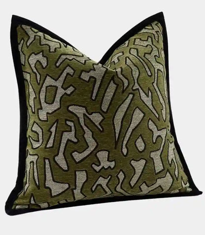 1071 Geometric Tribal Chenille Cushion Cover Green