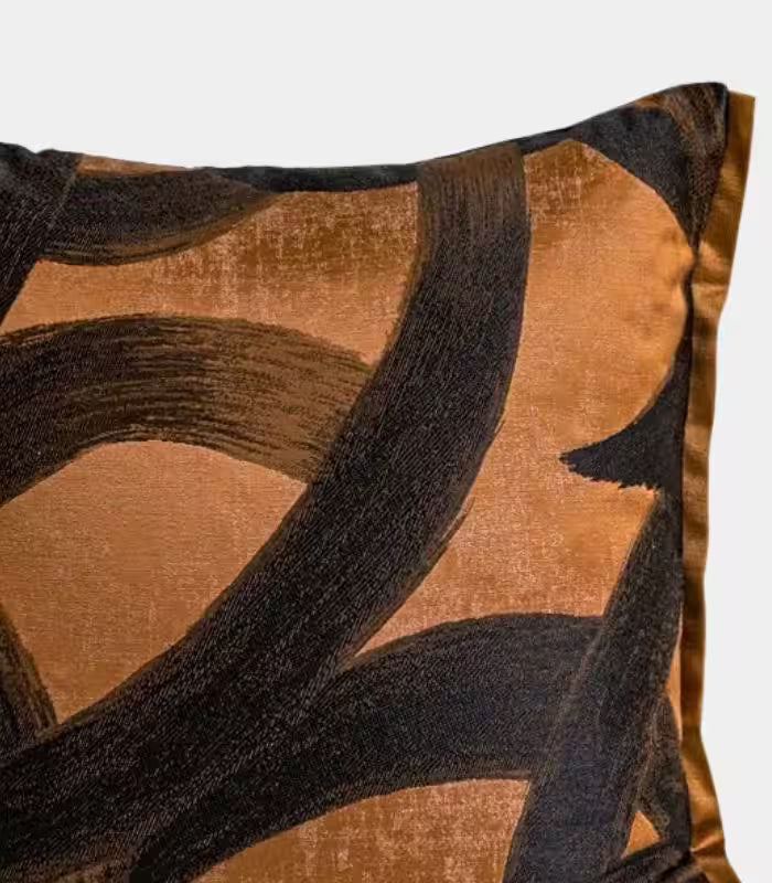 1069 Abstract Cushion Cover Collection - Amber & Charcoal 45x45 cm (18 x 18 in)
