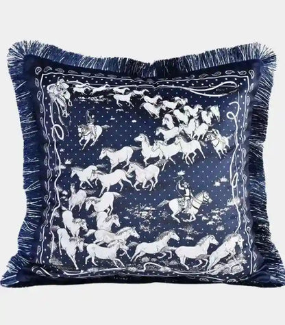 1043 Pegasus Velvet Cushion Cover – Celestial Mythology in Navy and White Decorative Pillow Cases