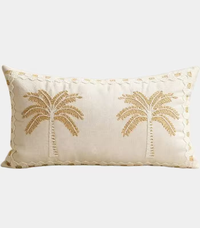1035 Palm Tree Embroidered Cushion Cover with Decorative Trim