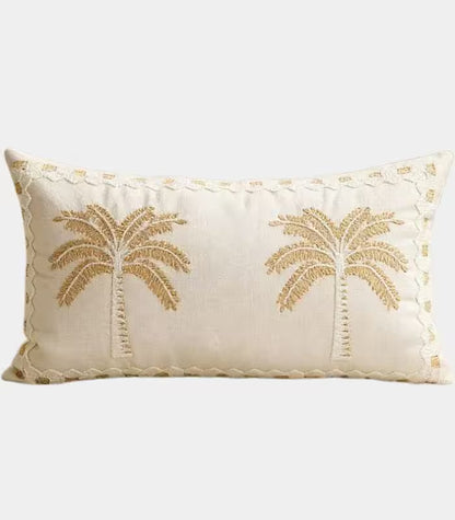 1035 Palm Tree Embroidered Cushion Cover with Decorative Trim