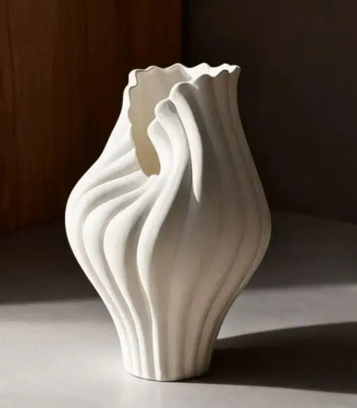 1223 The Aria Sculptural Vase Handcrated Tabletop Vase Large White 32 cm