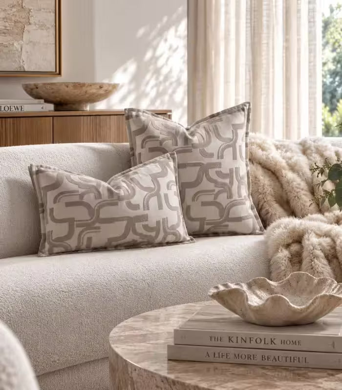 1040 Meander Jacquard Cushion Cover Decorative Pillow Case Taupe & Ivory