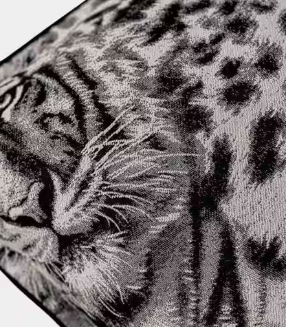 1002 Savanna Wild Cat Cushion Cover – Monochrome Jacquard Wildlife Pillow Case