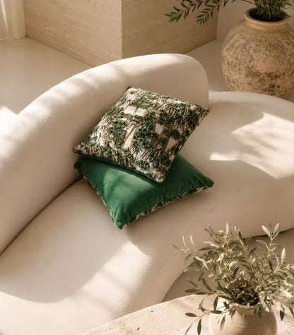 1004 Palm Grove Jacquard Cushion Cover — Handcrafted Tropical Woven Design | Botanical Forest Green & Ivory 45 cm (18 in)