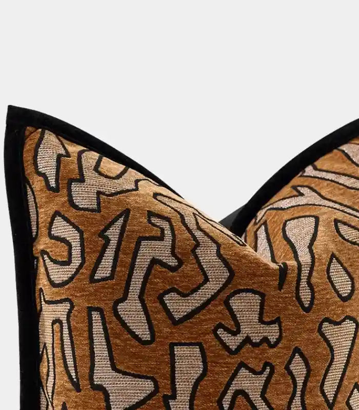 1072 Geometric Tribal Chenille Cushion Cover Brown
