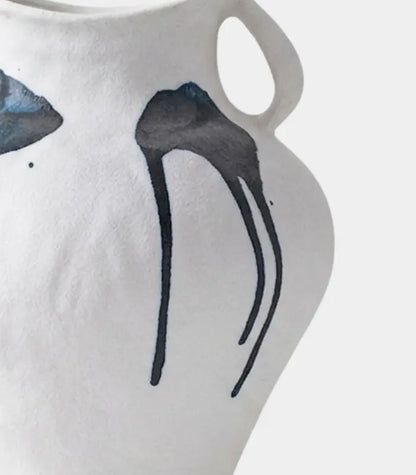 1213 Callista Ceramic Vase – Hand-Painted Abstract Ink Design with Twin Handles