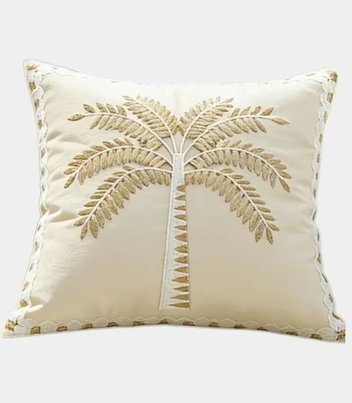 1035 Palm Tree Embroidered Cushion Cover with Decorative Trim